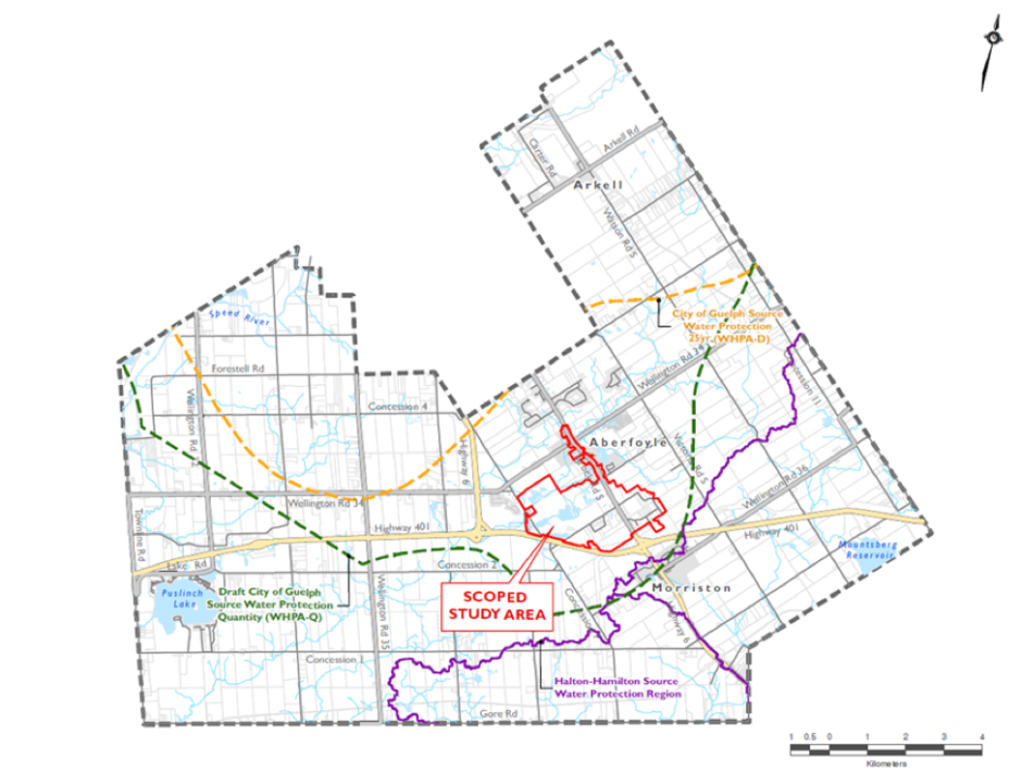 A map of the Township of Puslinch showing the scoped area for the Feasibility Study.