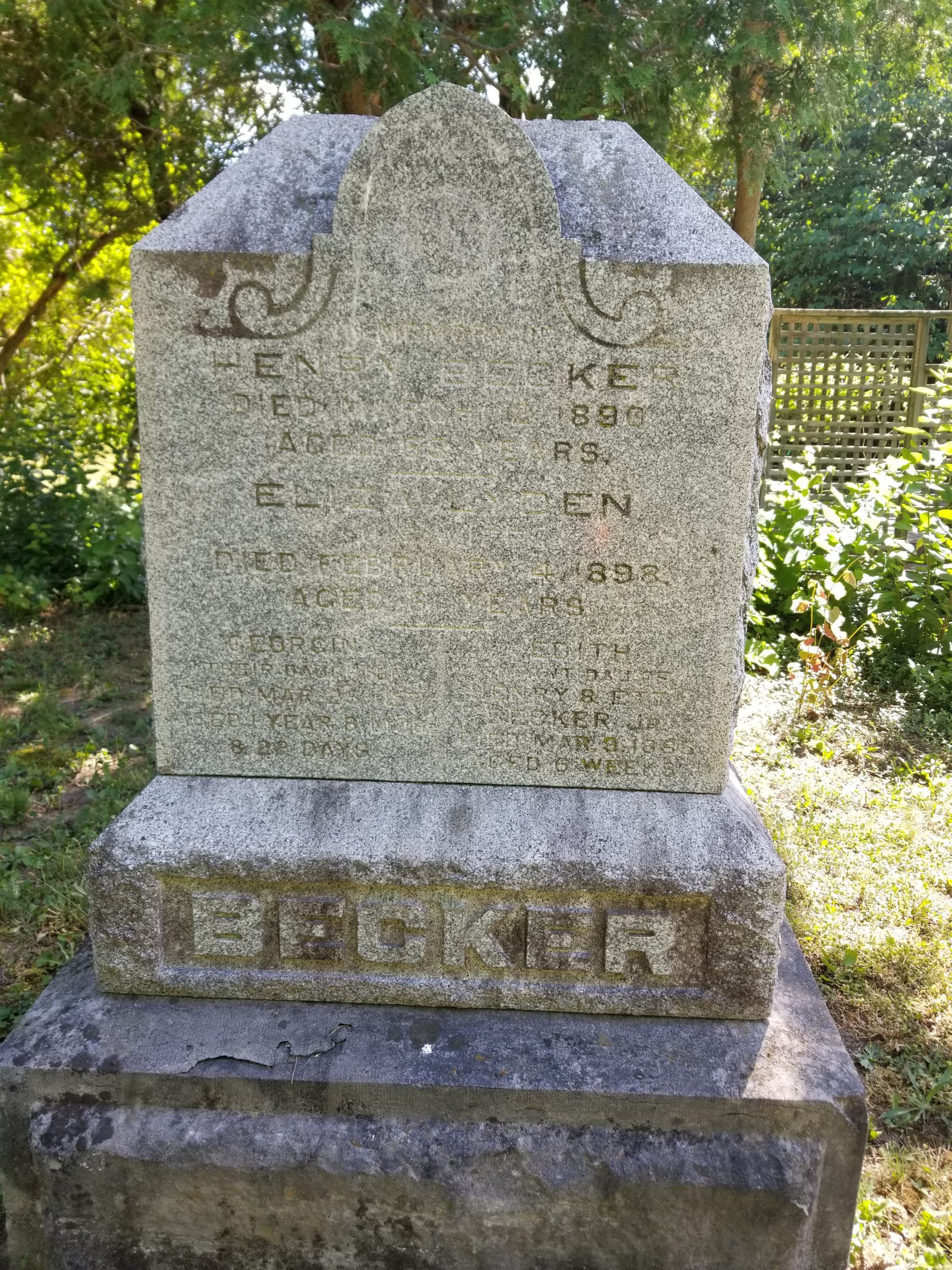 Henry Becker House and Store - Henry Becker Headstone in Knox Cemetery