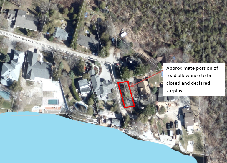 Image depicting the approximate area of the portion of the road allowance to be closed and declared surplus. 